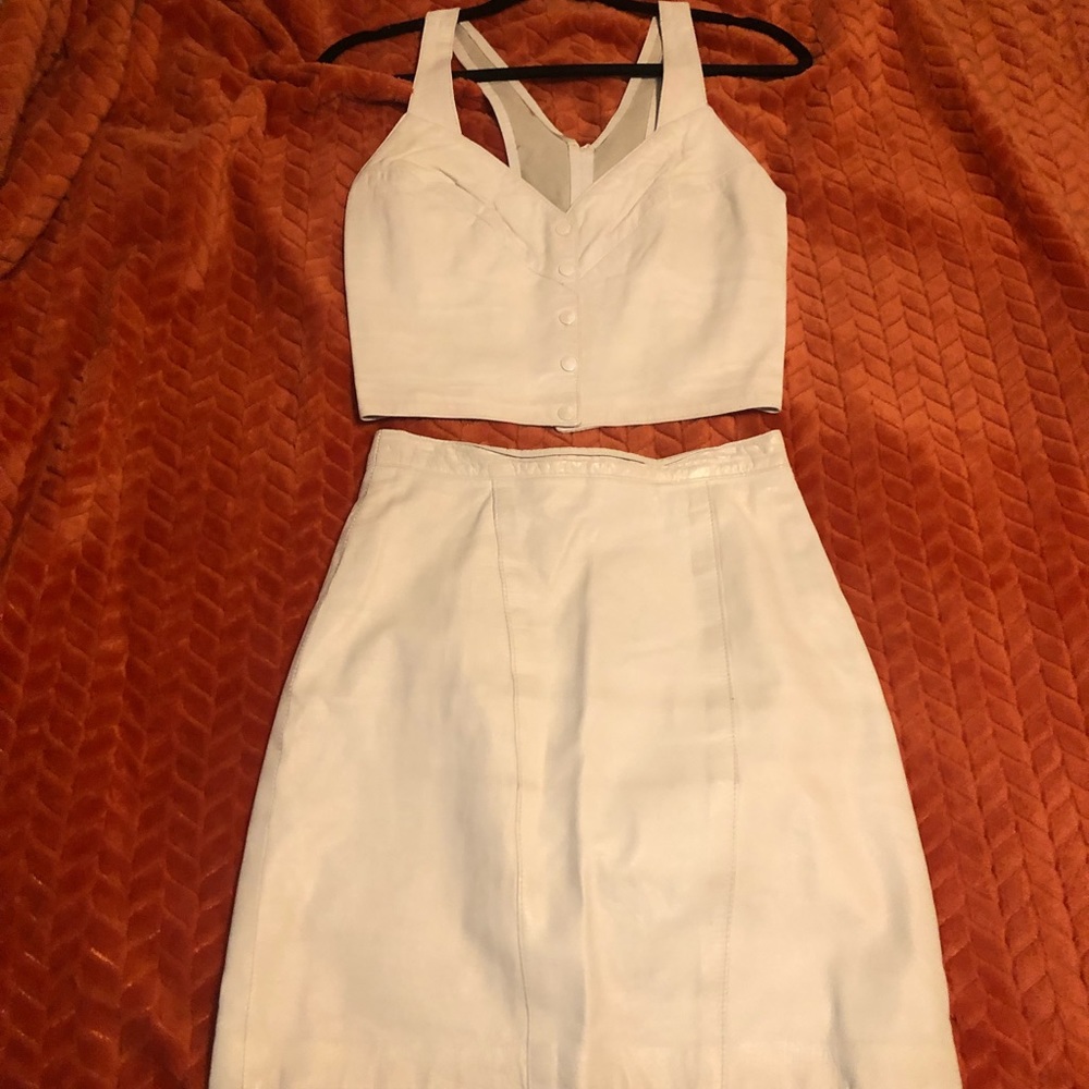 Firenze Boutique Tank Top and Danier Skirt Cream Leather Set.